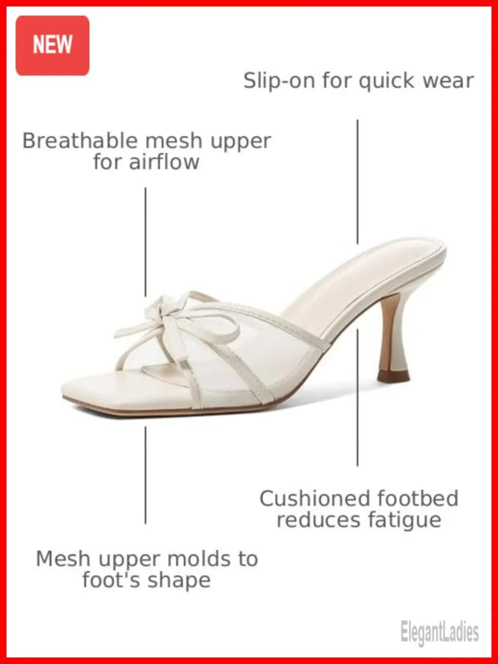 Womens Kitten Heel Mules Mesh Square Toe Slip On Comfort Dress Sandals